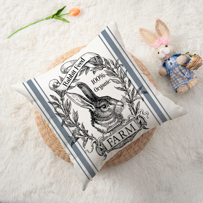 Faromily Vintage Farmhouse Bunny Throw Pillow Covers Retro Farm Rabbit Feed Home DÃ©cor Throw Pillow Case Cushion Cover 18" X 18" Set of 2 (Vintage Rabbit) - Image 2